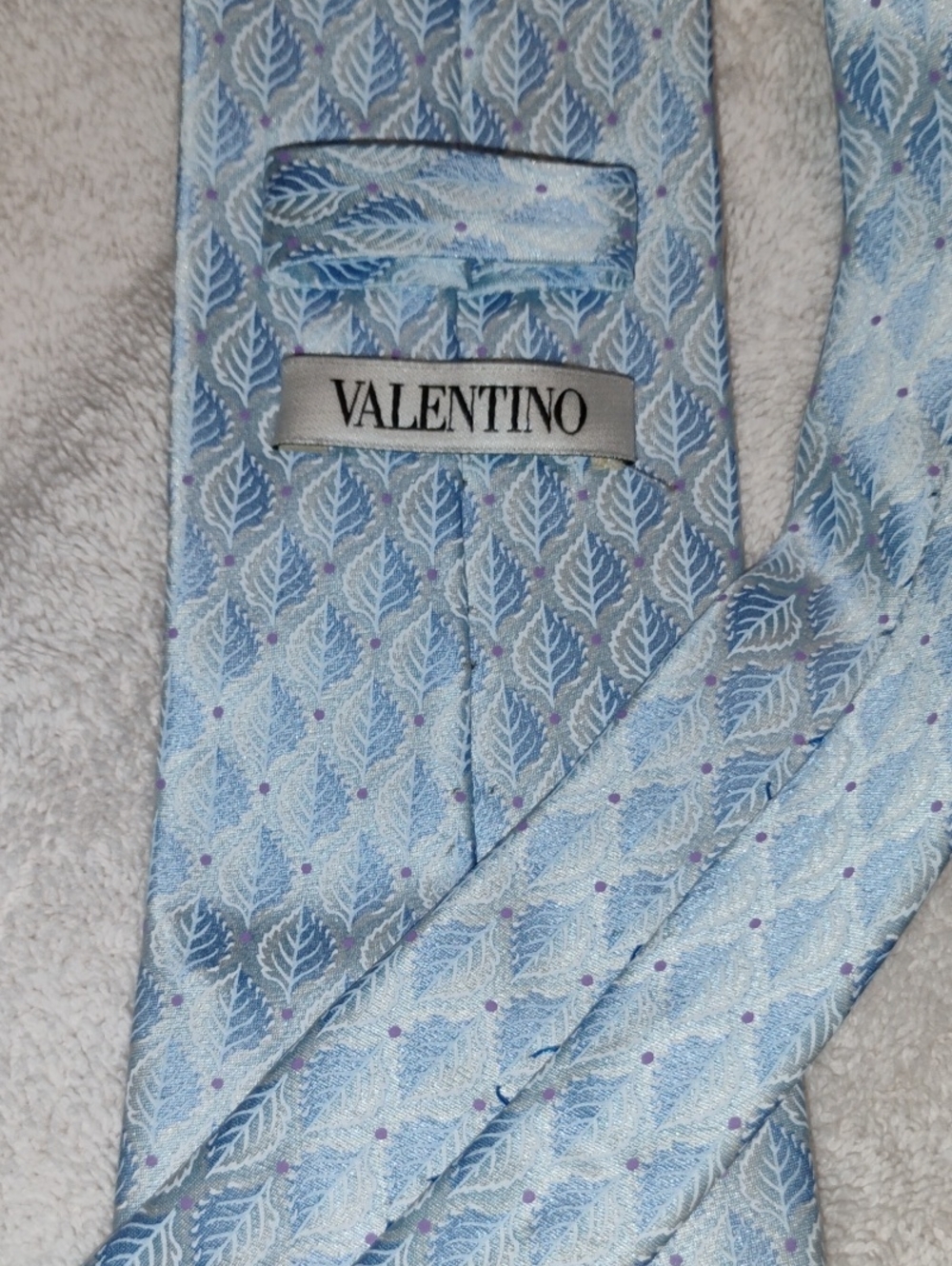 Valentino Light Blue Leaf Jacquard Tie with Purple Dots